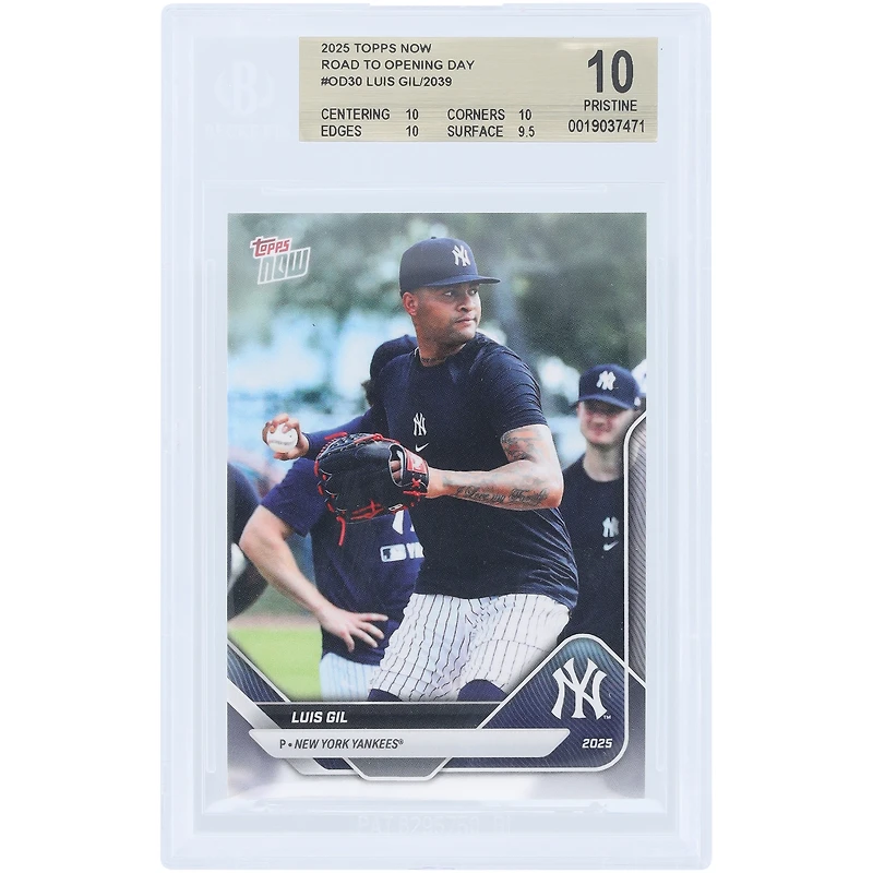 Luis Gil New York Yankees 2025 Topps Now Road to Opening Day #OD-30 BGS Authenticated 10 Card - 10,10,10,9.5 Subgrades