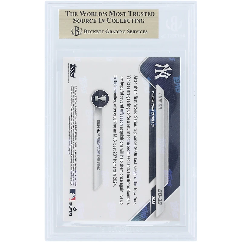 Luis Gil New York Yankees 2025 Topps Now Road to Opening Day #OD-30 BGS Authenticated 10 Card - 9.5,10,10,10 Subgrades