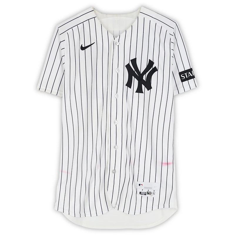 Luis Gil New York Yankees Game-Used #42 White Pinstripe Jersey vs. Los Angeles Angels on April 15, 2026 - Jackie Robinson Day