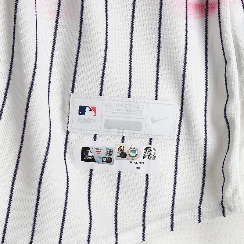 Luis Gil New York Yankees Game-Used #42 White Pinstripe Jersey vs. Los Angeles Angels on April 15, 2026 - Jackie Robinson Day