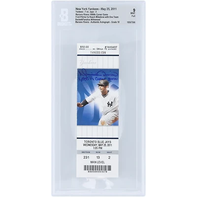 Mariano Rivera New York Yankees Autographed 1,000th Career Game Beckett Fanatics Witnessed Authenticated 9/10 Ticket from May 25, 2011 with "1,000th Career Game" Inscription