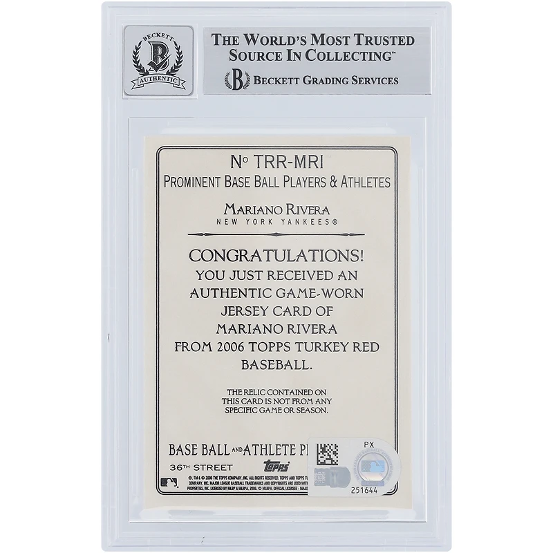 Mariano Rivera New York Yankees Autographié 2006 Topps Turkey Red Pinstripe Jersey Relic #TTR-MRI Beckett Fanatics Witnessed Authenticated 10 Card