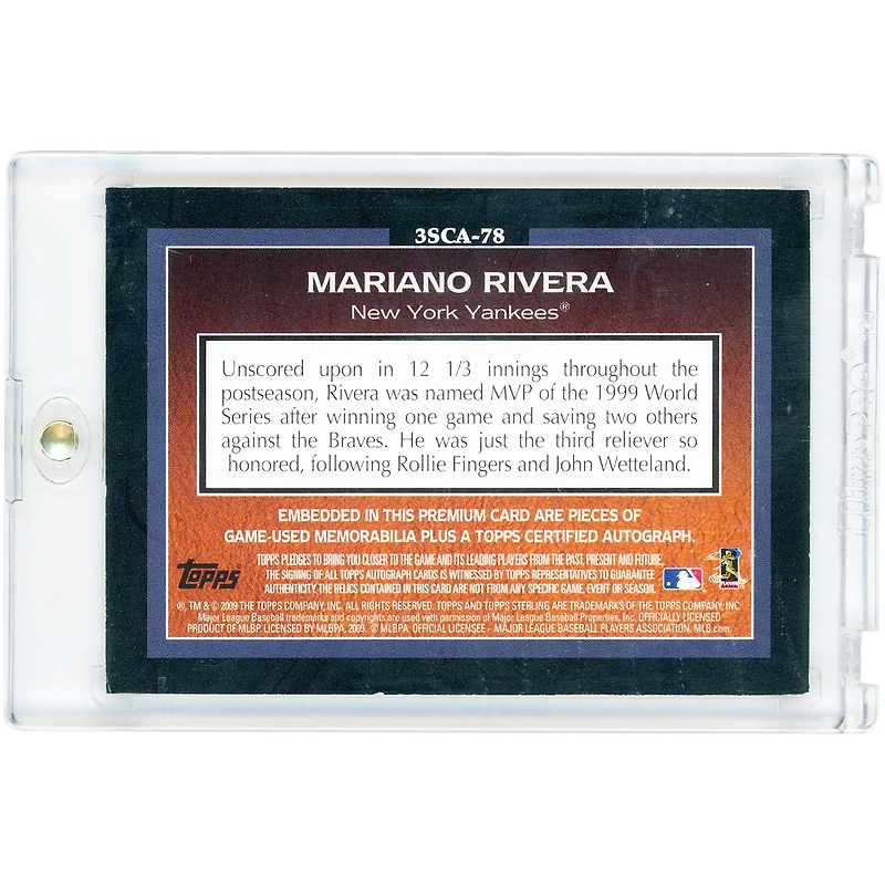 Mariano Rivera New York Yankees Autographed 2009 Topps Sterling Triple Game-Used Relics #3SCA-78 #9/10 Card