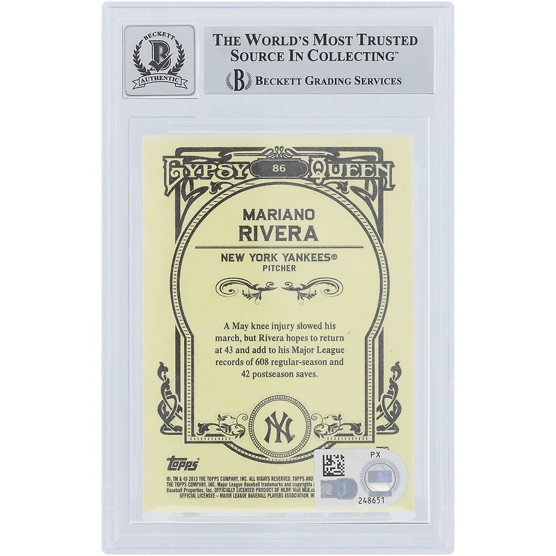Mariano Rivera New York Yankees Autographed 2013 Topps GQ Blue Frame #86 #/499 Beckett Fanatics Witnessed Authenticated 10 Card