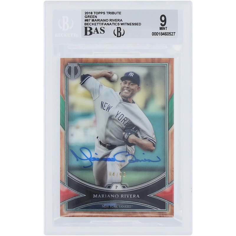 Mariano Rivera New York Yankees Autographié 2018 Topps Tribute Green #87 #/99 Beckett Fanatics Witnessed Authenticated 9/10 Card