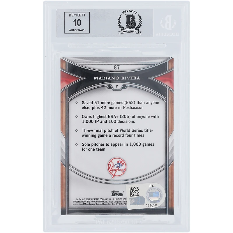 Mariano Rivera New York Yankees Autographed 2018 Topps Tribute Green #87 #/99 Beckett Fanatics Witnessed Authenticated 9/10 Card