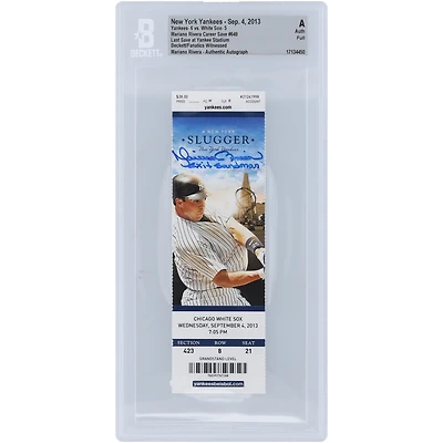 Mariano Rivera New York Yankees Autographed Beckett Fanatics Witnessed Authenticated Ticket from September 4, 2013 with "Exit Sandman" Inscription - 649th Career Save & Last save at Yankee Stadium