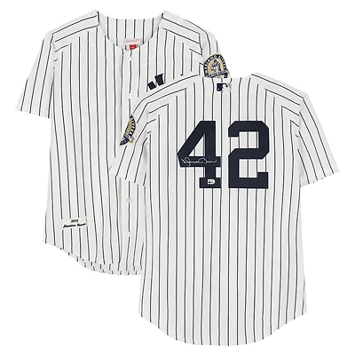 Maillot authentique Mitchell & Ness blanc autographié par Mariano Rivera des Yankees de New York (2013)