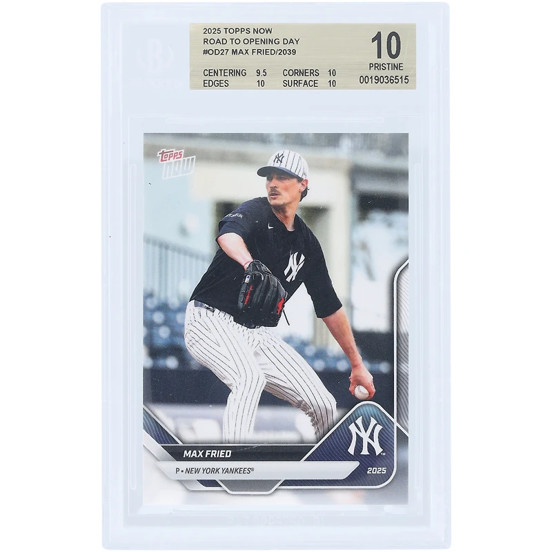 Max Fried New York Yankees 2025 Topps Now Road to Opening Day #OD-27 BGS Authenticated 10 Card - 9.5,10,10,10 Subgrades