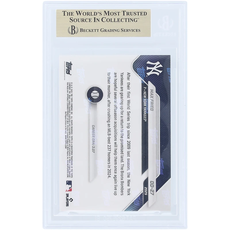Carte Max Fried des Yankees de New York 2025 Topps Now Road to Opening Day #OD-27, authentifiée par BGS (10 cartes) - Sous-notes : 9,5, 10, 10, 10