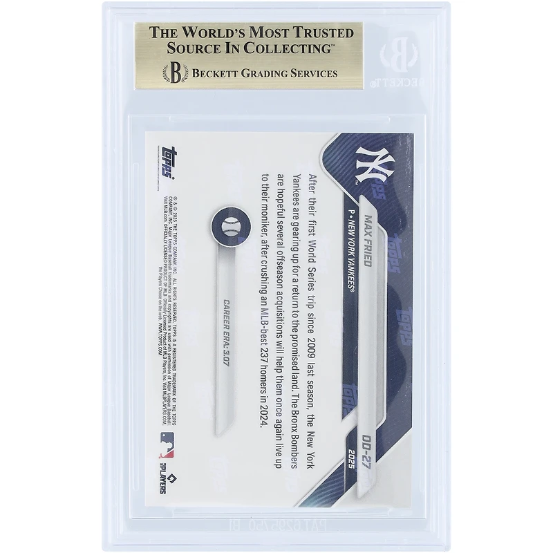 Carte Max Fried des Yankees de New York 2025 Topps Now Road to Opening Day #OD-27, authentifiée BGS 9.5