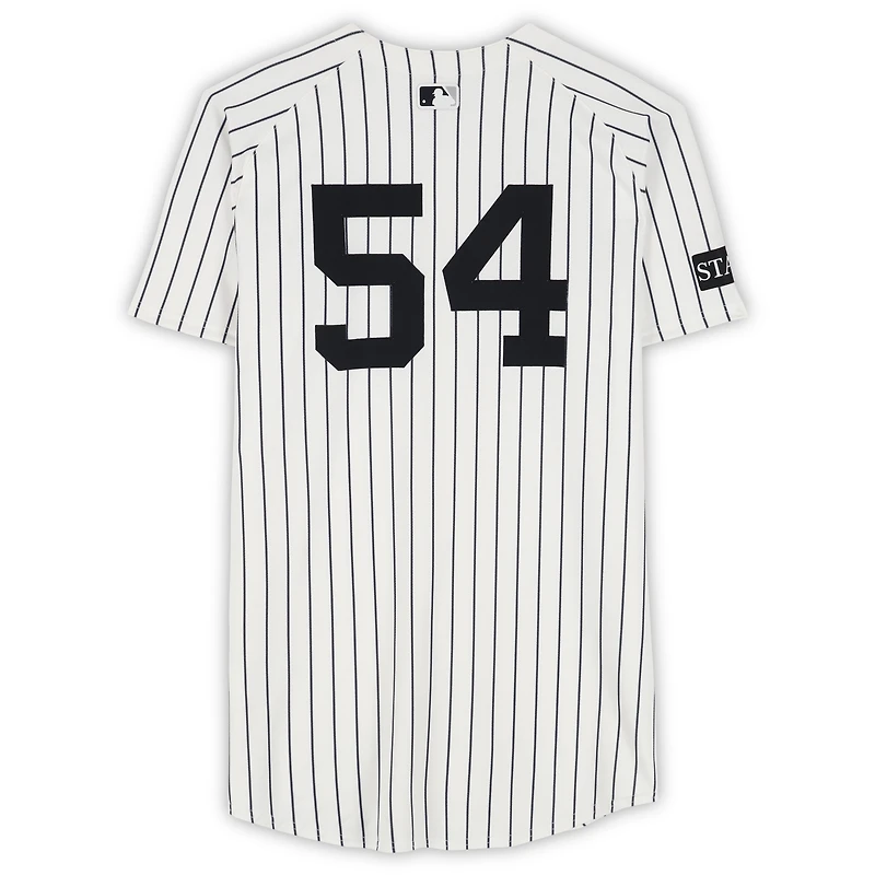 Maillot Nike blanc à fines rayures n° 54 porté par Max Fried, des Yankees de New York, contre les Red Sox de Boston le 30 septembre 2025