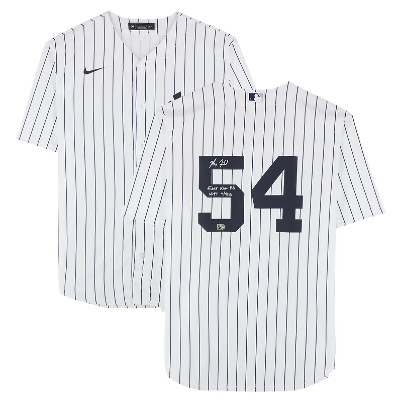 Maillot réplique blanc Nike de Max Fried, New York Yankees, avec inscription « Première victoire en tant que NYY le 4/4/25 ».