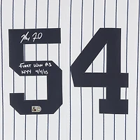 Maillot réplique blanc Nike de Max Fried, New York Yankees, avec inscription « Première victoire en tant que NYY le 4/4/25 ».