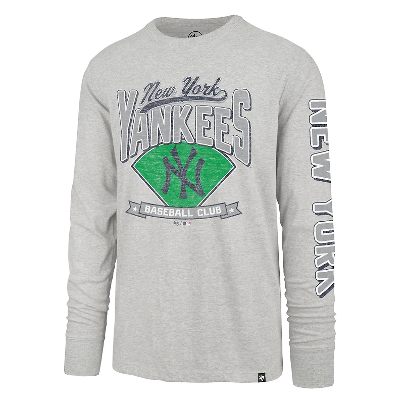 Men's '47 Gray New York Yankees Big & Tall Distressed Franklin Long Sleeve T-Shirt