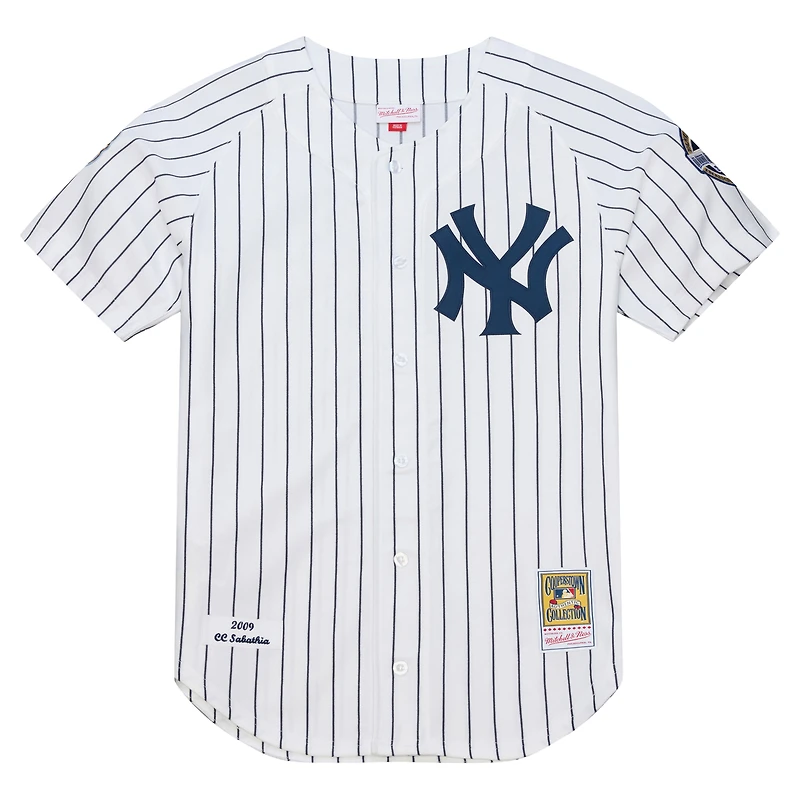 Maillot authentique Mitchell & Ness CC Sabathia blanc des Yankees de New York, collection Cooperstown 2009, pour homme