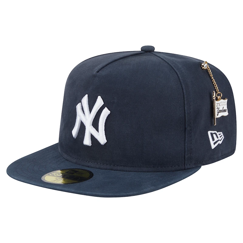 Men's New Era Navy New York Yankees Championship Side Flag A-Frame 59FIFTY Fitted Hat