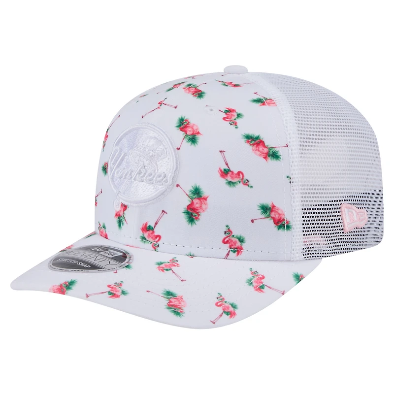 Casquette extensible à bouton-pression 9SEVENTY Flamingo New Era blanche des Yankees de New York pour homme