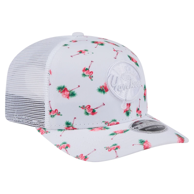 Casquette extensible à bouton-pression 9SEVENTY Flamingo New Era blanche des Yankees de New York pour homme