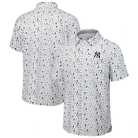 Men's Tommy Bahama  Gray New York Yankees Nova Wave Riptide Rally Camp Button-Up Short Sleeve Shirt