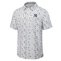 Men's Tommy Bahama  Gray New York Yankees Nova Wave Riptide Rally Camp Button-Up Short Sleeve Shirt