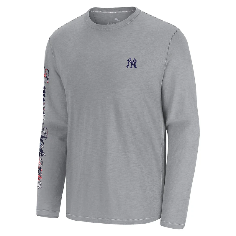 Men's Tommy Bahama  Gray New York Yankees Tropic Curveball Lux Long Sleeve T-Shirt