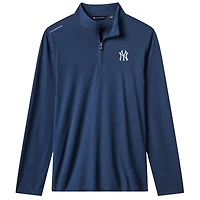 Men's TravisMathew  Navy New York Yankees Time to Tailgate Tri-Blend Quarter-Zip Pullover
