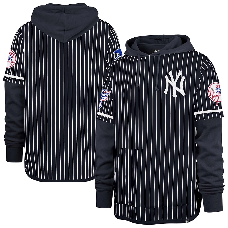Men's '47  Navy New York Yankees Pinstripe Double Header Pullover Hoodie