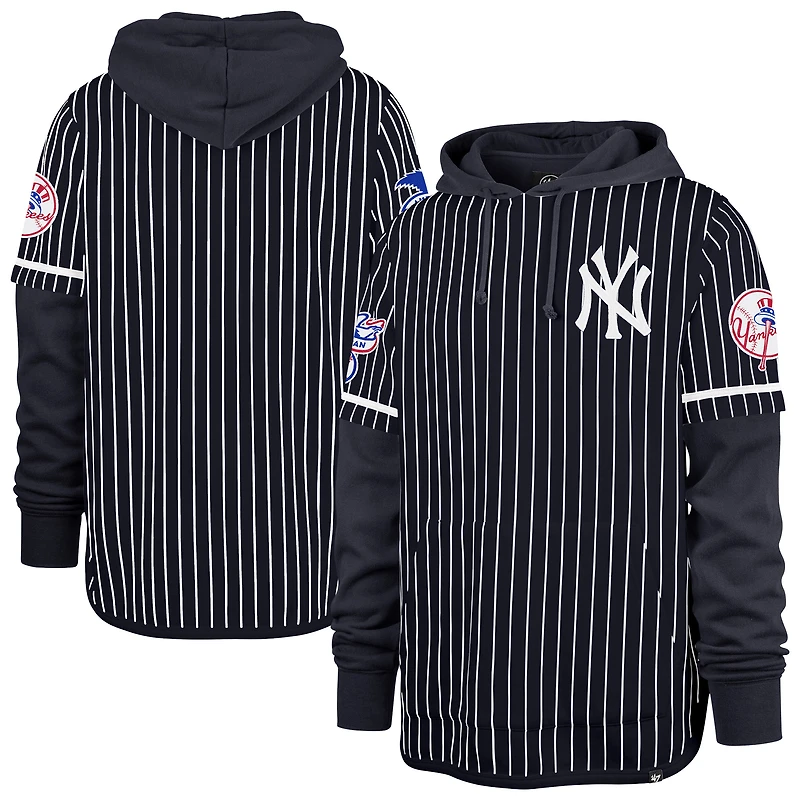 Men's '47 Navy New York Yankees Pinstripe Double Header Shortstop Hoodie