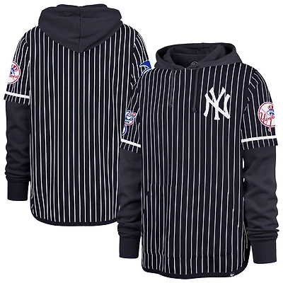 Men's '47  Navy New York Yankees Pinstripe Double Header Shortstop Hoodie