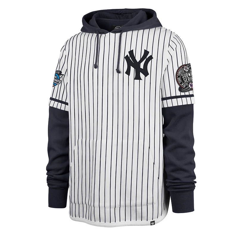 Sweat à capuche blanc '47 pour homme des Yankees de New York, manches courtes, rayures gagnantes World Series 2000