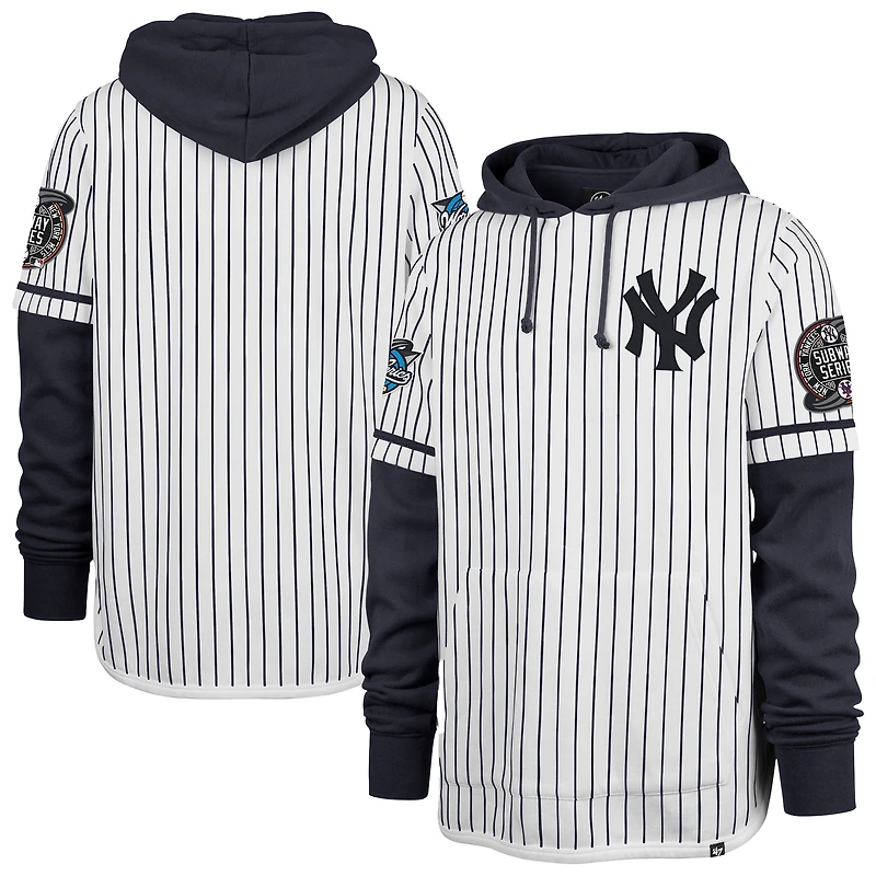 Sweat à capuche blanc '47 pour homme des Yankees de New York, manches courtes, rayures gagnantes World Series 2000