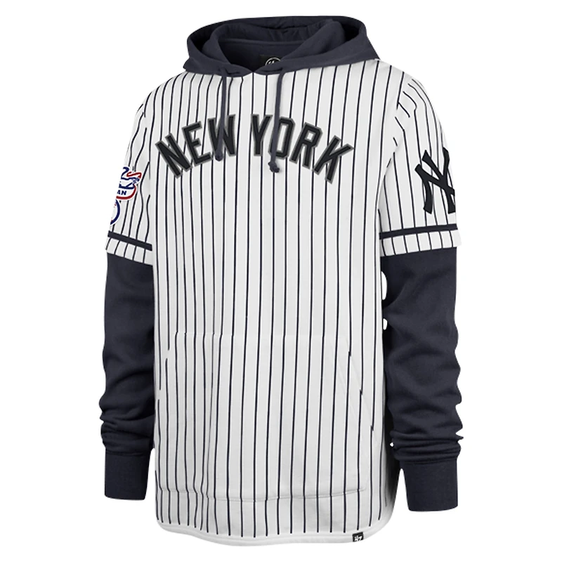 Sweat à capuche blanc double en-tête et fines rayures pour hommes, New York Yankees, collection Cooperstown, '47