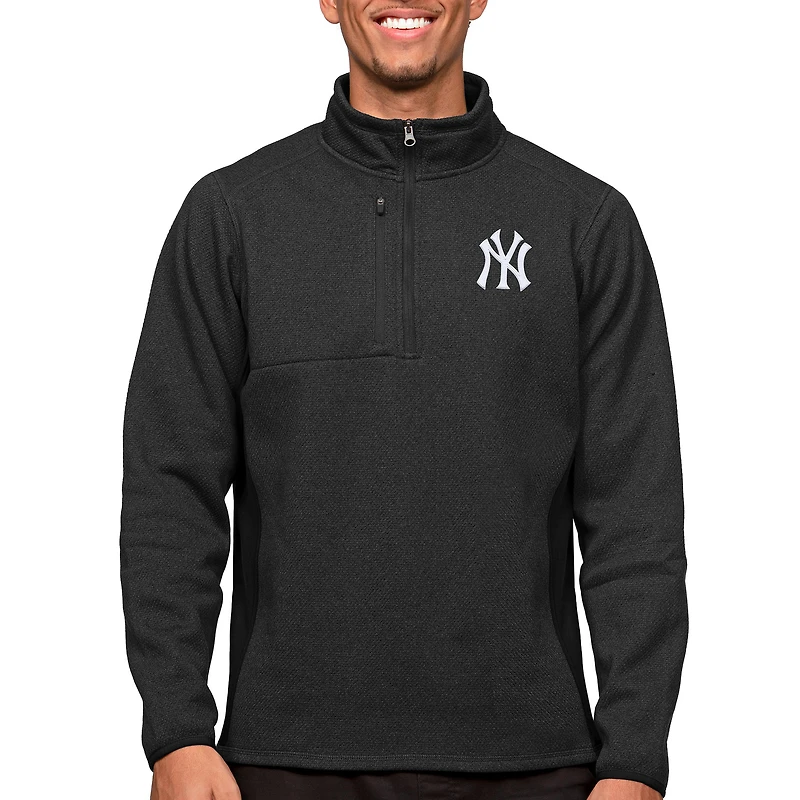 Pull-over à glissière quart de tour noir chiné Antigua New York Yankees pour homme