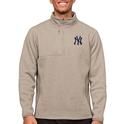 Men's Antigua Oatmeal New York Yankees Course Quarter-Zip Pullover Top