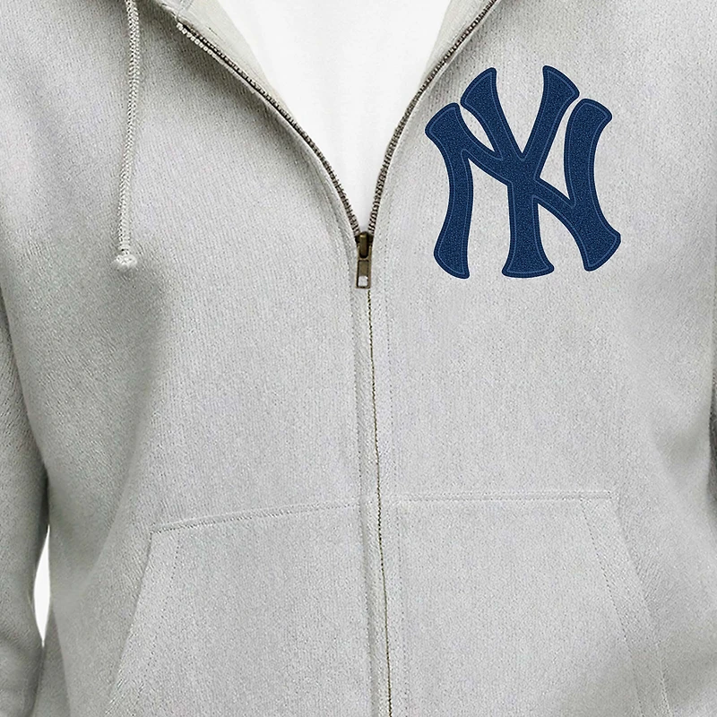 Men's Champion  Gray New York Yankees Reverse Weave Chenille Full-Zip Hoodie