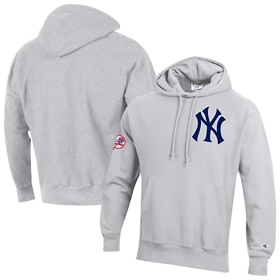 Men's Champion  Gray New York Yankees Reverse Weave Chenille Hoodie