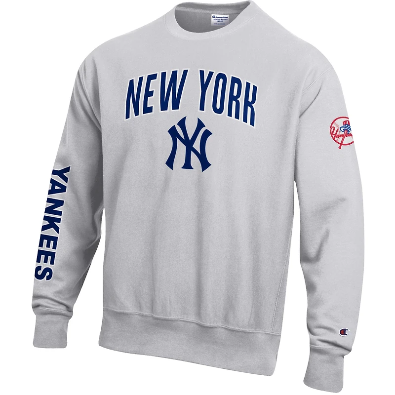 Men's Champion  Gray New York Yankees Reverse Weave Chenille Sweatshirt