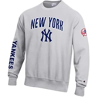 Men's Champion  Gray New York Yankees Reverse Weave Chenille Sweatshirt