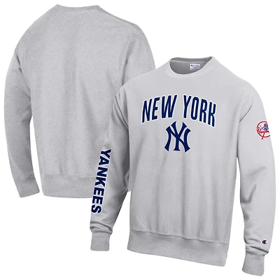 Men's Champion  Gray New York Yankees Reverse Weave Chenille Sweatshirt