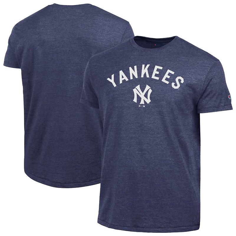 T-shirt Champion pour homme, bleu marine, New York Yankees, logo Cooperstown, mélange de trois matières