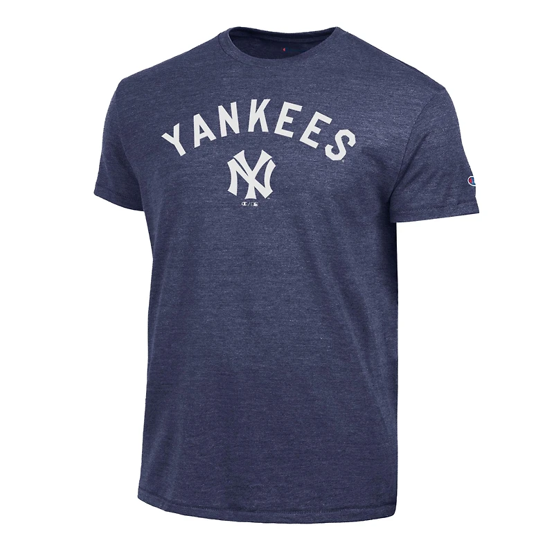 Men's Champion  Navy New York Yankees Cooperstown Wordmark Lockup Tri-Blend T-Shirt