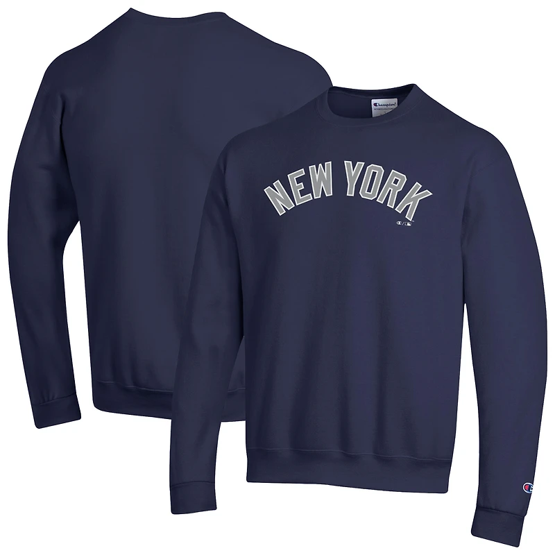 Men's Champion Navy New York Yankees Powerblend Wordmark Sweatshirt