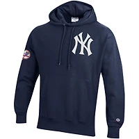 Men's Champion  Navy New York Yankees Reverse Weave Chenille Hoodie