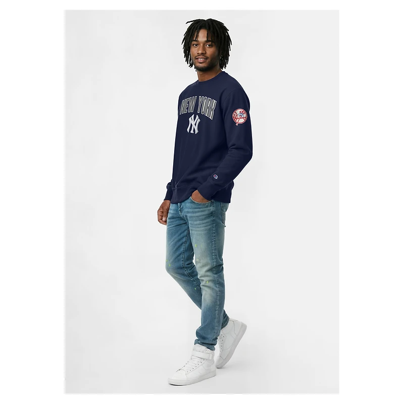 Men's Champion Navy New York Yankees Reverse Weave Chenille Sweatshirt