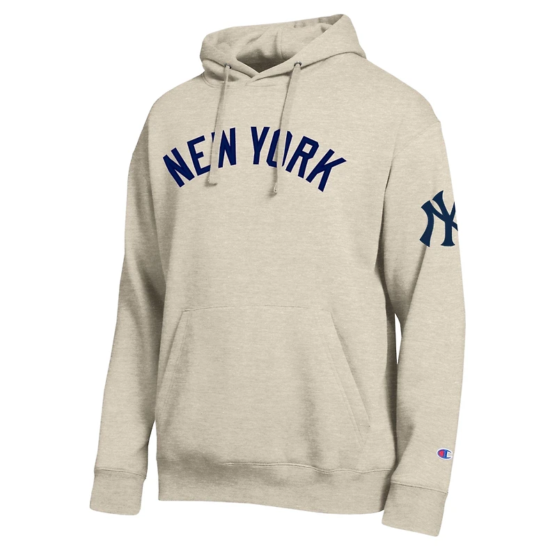 Men's Champion Oatmeal New York Yankees All Star Chenille Patch Hoodie
