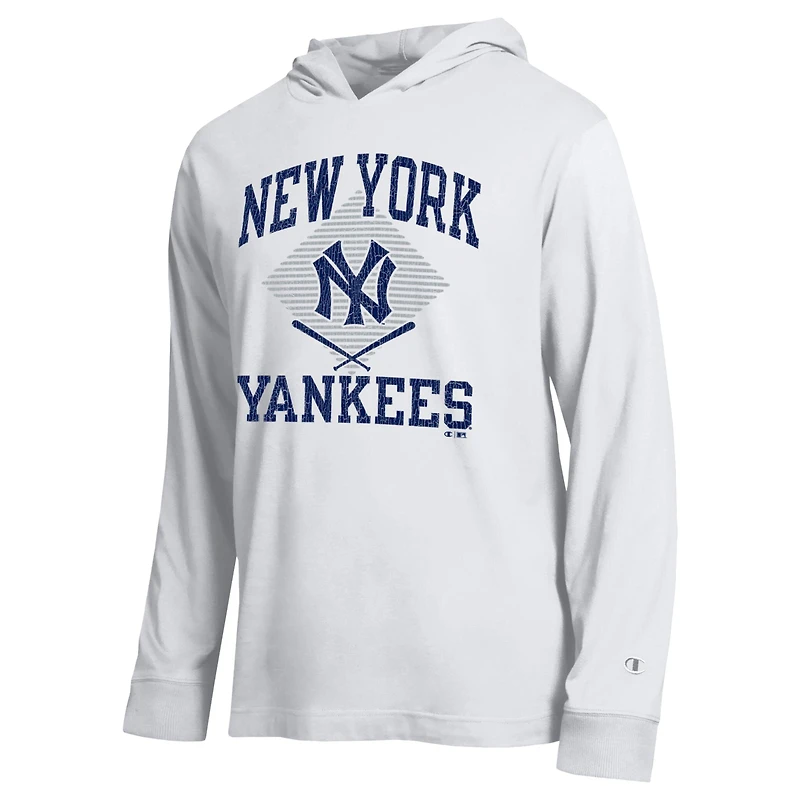 Men's Champion White New York Yankees Cooperstown Hooded Long-Sleeve T-Shirt