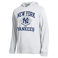 Men's Champion  White New York Yankees Cooperstown Hooded Long-Sleeve T-Shirt