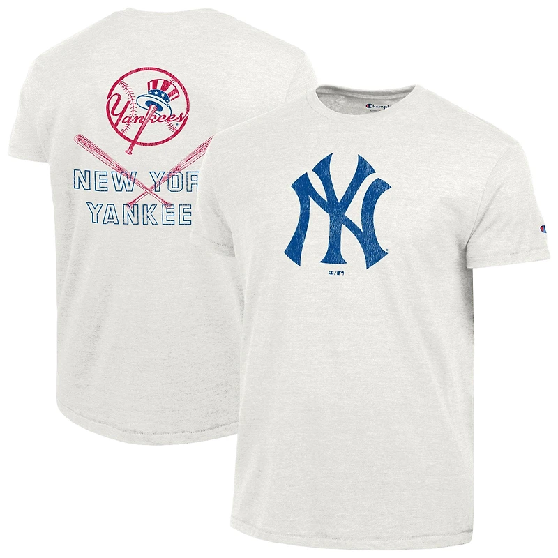 Men's Champion White New York Yankees Tri-Blend T-Shirt