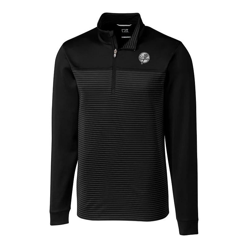 Haut zippé en mélange de coton écologique à rayures extensibles Traverse pour homme, noir, des Yankees New York, grande taille, Cutter & Buck